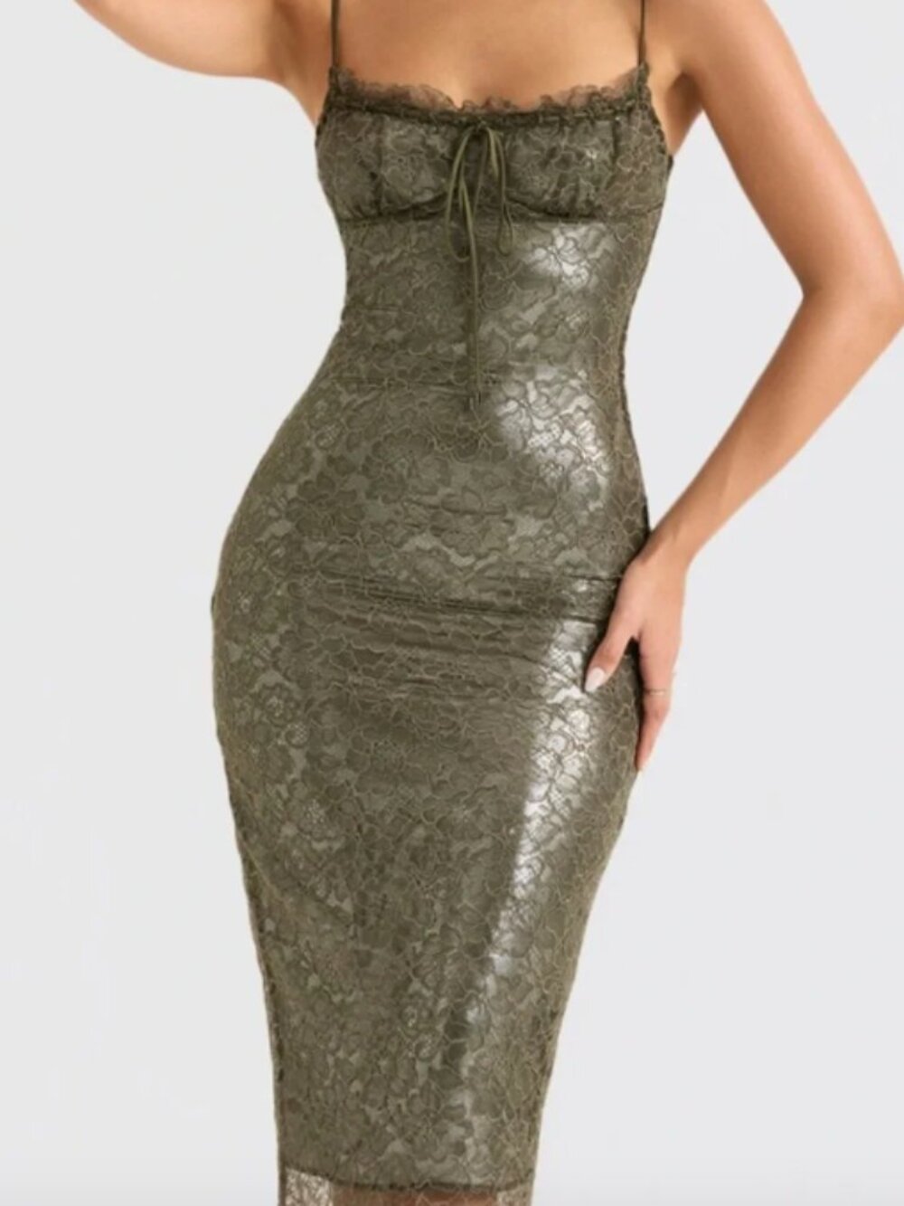 House of CB Isla Olive Lace Midi Dress Small